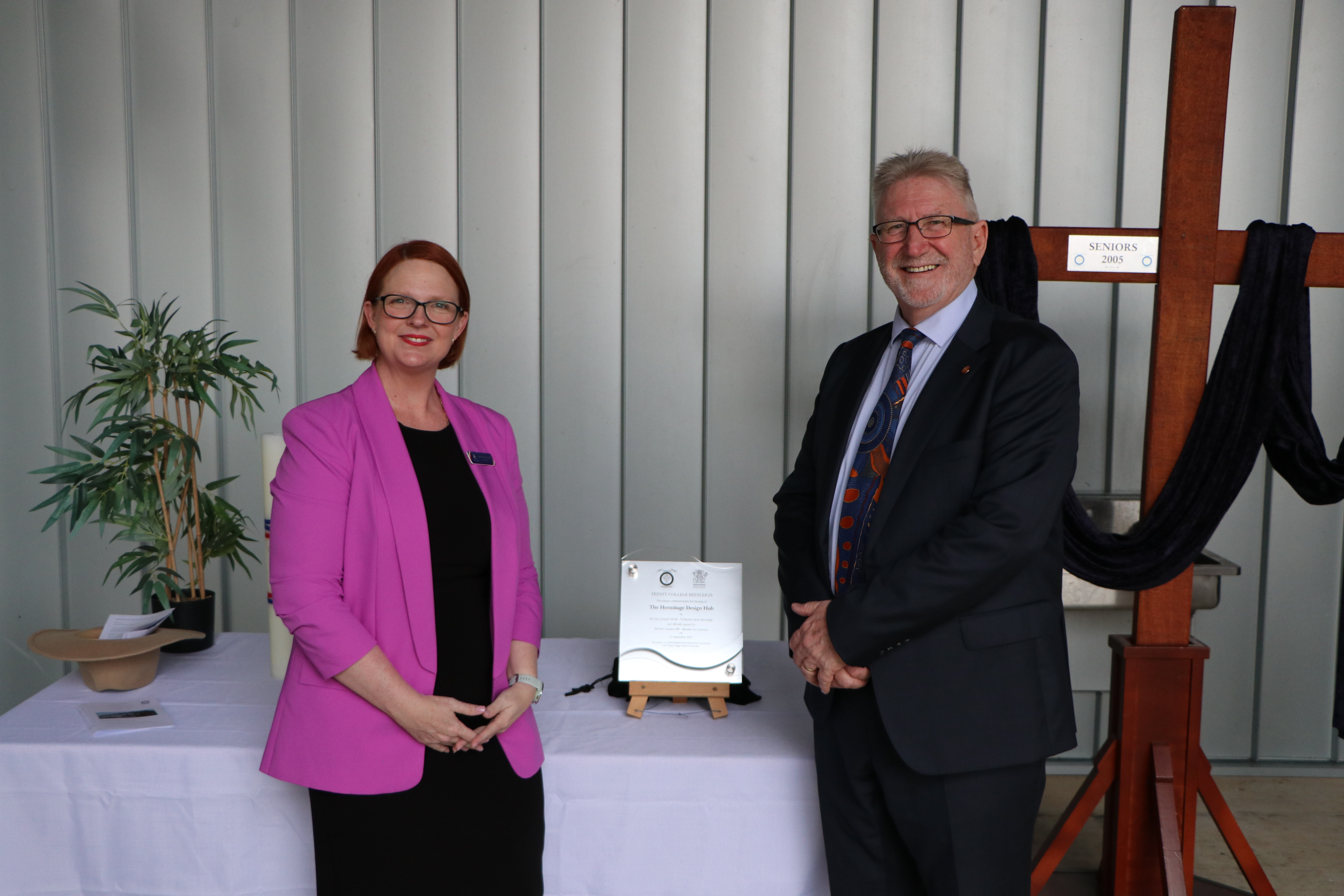 Trinity College Beenleigh Principal Mrs Allison Elcoate and Michael Crandon MP at the opening of the new facility in September. Brisbane Catholic Education, Trinity College (2025)