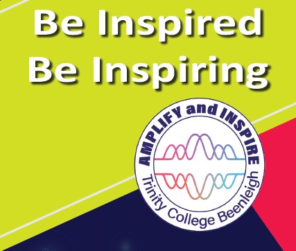 Be inspired and be inspiring message with Trinity College Beenleigh amplify and inspire logo
