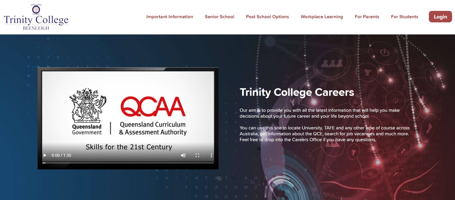 Careers webpage screenshot highlighting pathway information resources and support for post school education and employment planning