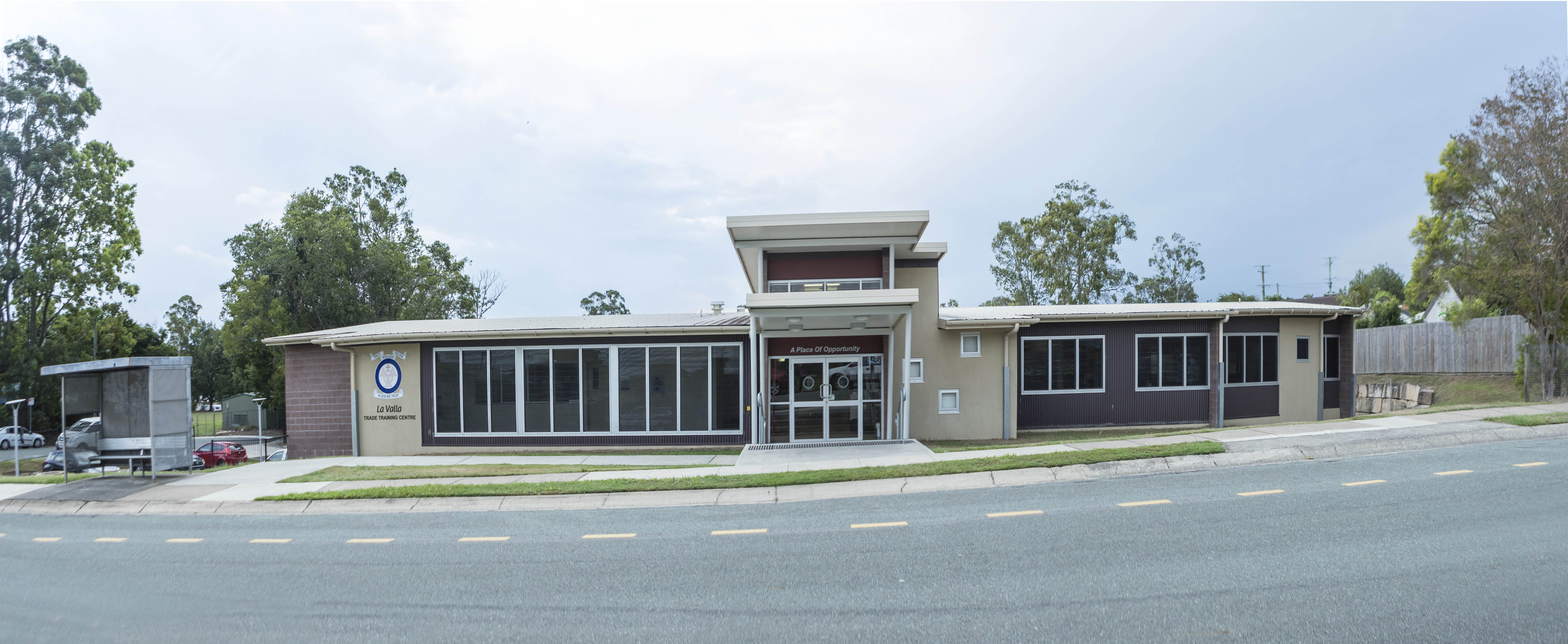 Trade training centre building at Trinity College Beenleigh representing vocational education pathways and hands on learning facilities